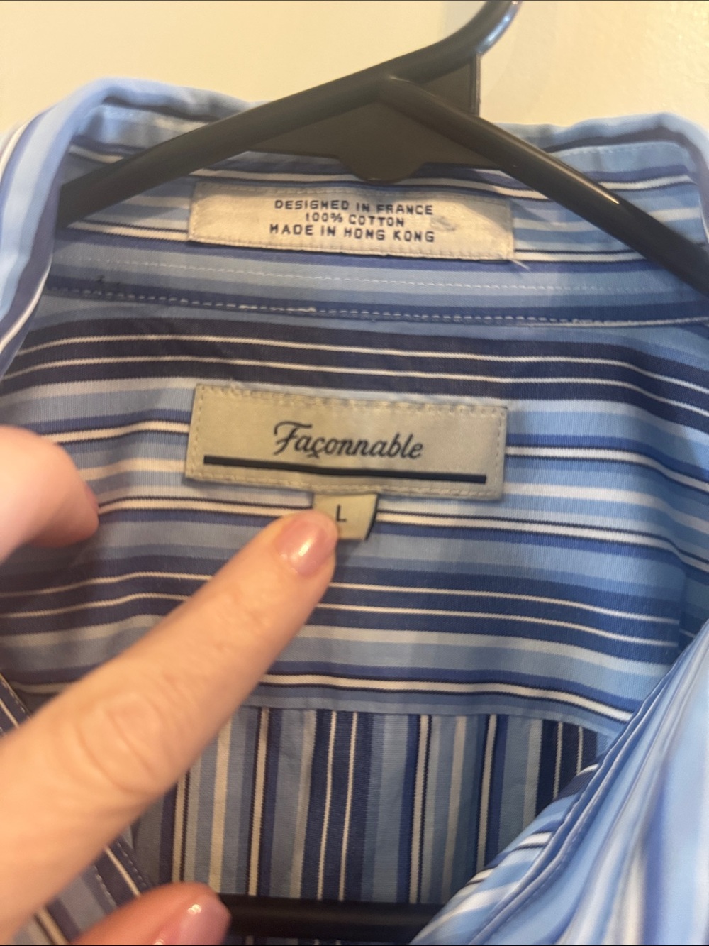 Faconnable Blue and White Vertical Stripe Men’s Dress Shirt - Picture 4 of 6